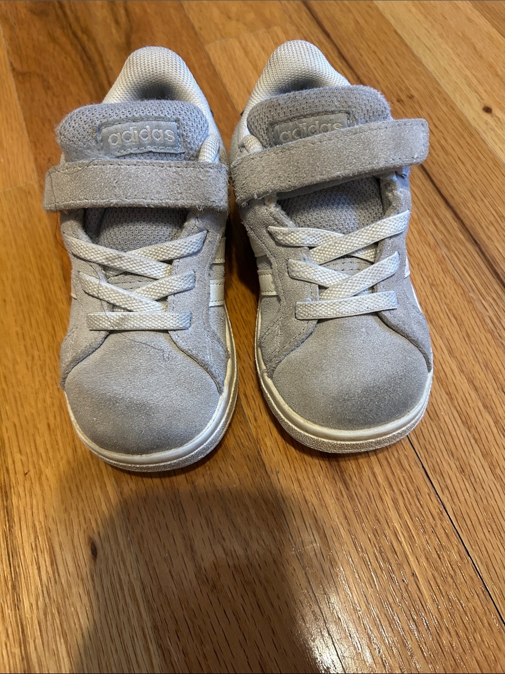 adidas Kids Light Gray Suede Hook-and-Loop Sneakers